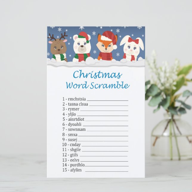 Winter animals christmas word scramble game (Standing Front)
