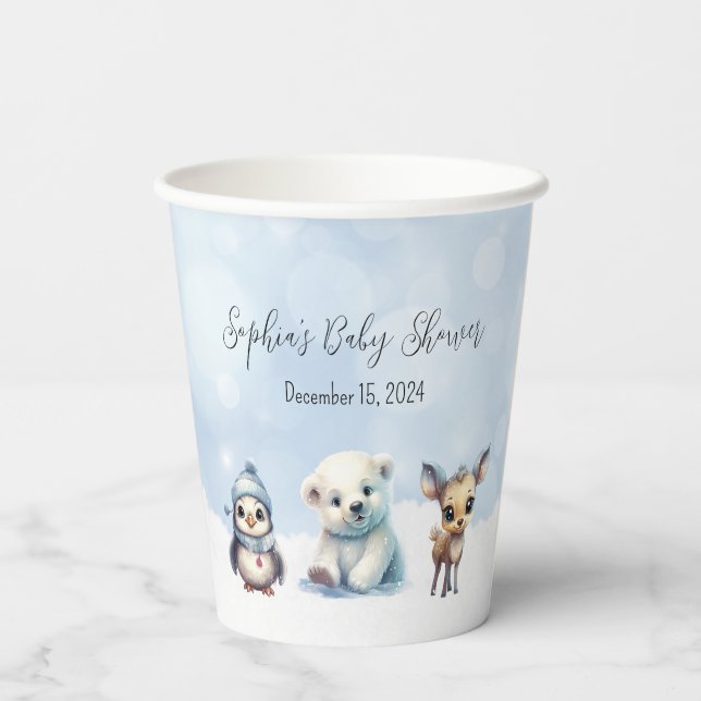 Winter Animals Cold Outside Baby Shower Paper Cups (Back)