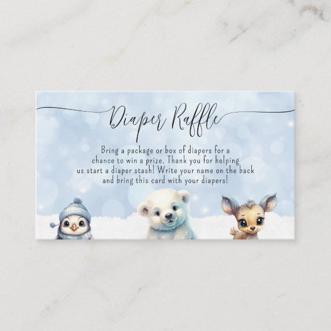 Winter Animals Cold Outside Diaper Raffle Request Enclosure Card (Front)