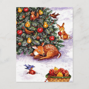 winter animals feast holiday postcard