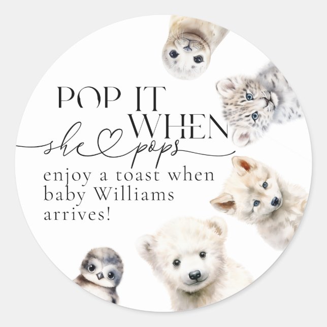 Winter Animals Gender Neutral Pops Baby Shower Classic Round Sticker (Front)