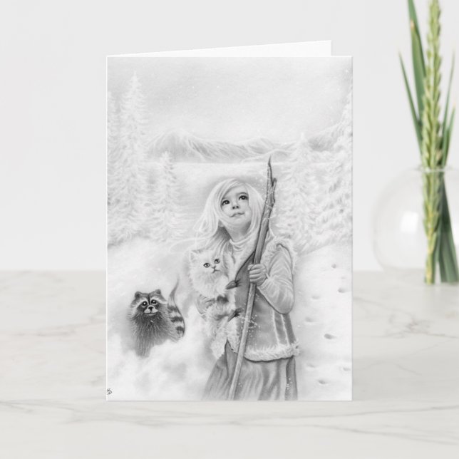 Winter Animals Girl  fantasy Greeting Card (Front)