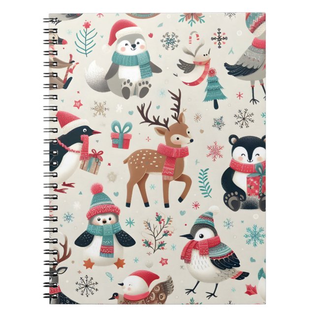 Winter Animals Seamless Pattern Notebook (Front)