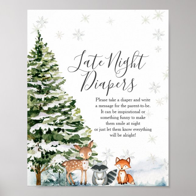Winter Animals Snowflakes Late Night Diapers Poster (Front)