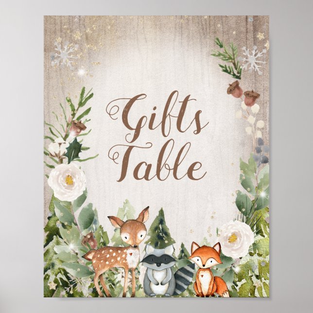 Winter Animals Woodland Floral Gifts Table Sign (Front)