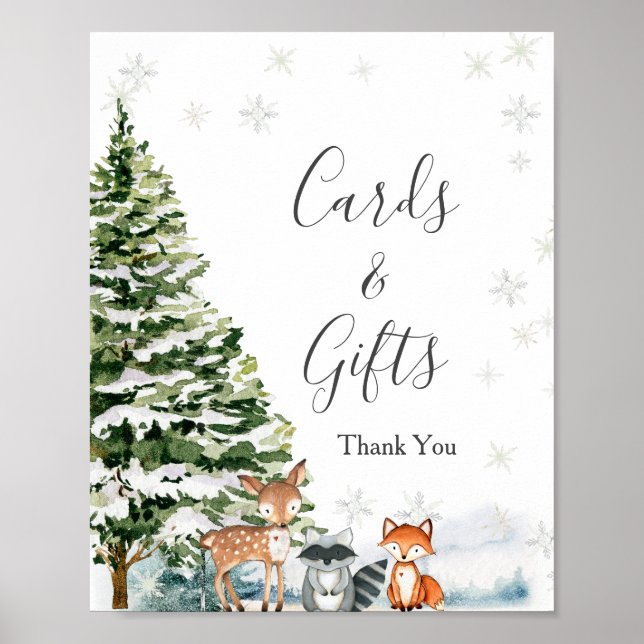 Winter Animals Woodland Snowflakes Cards & Gifts Poster (Front)