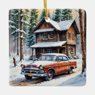 Winter Antique Car Christmas Ornament
