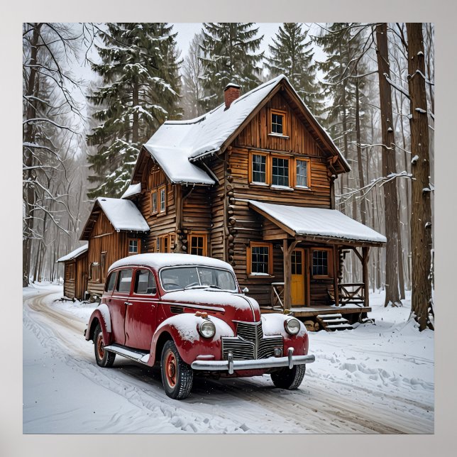 Winter Antique Car Poster (Front)