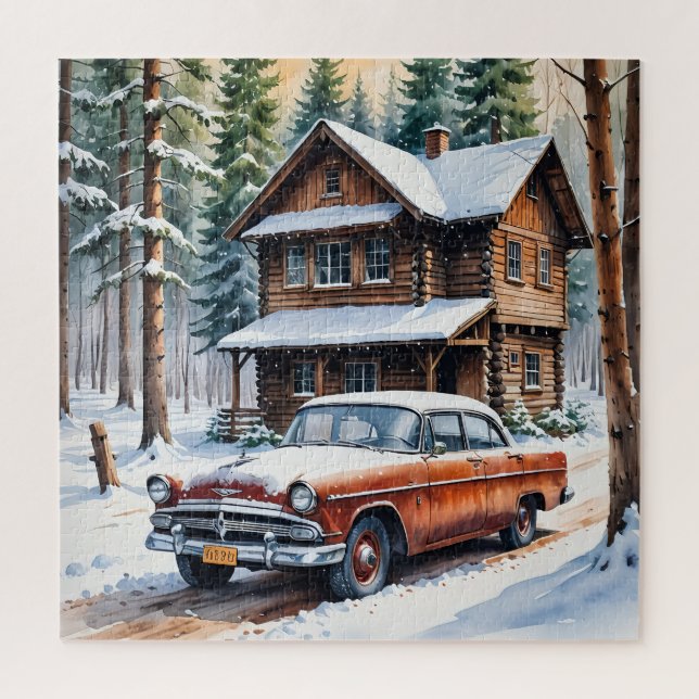 Winter Antique Car Puzzle (Vertical)