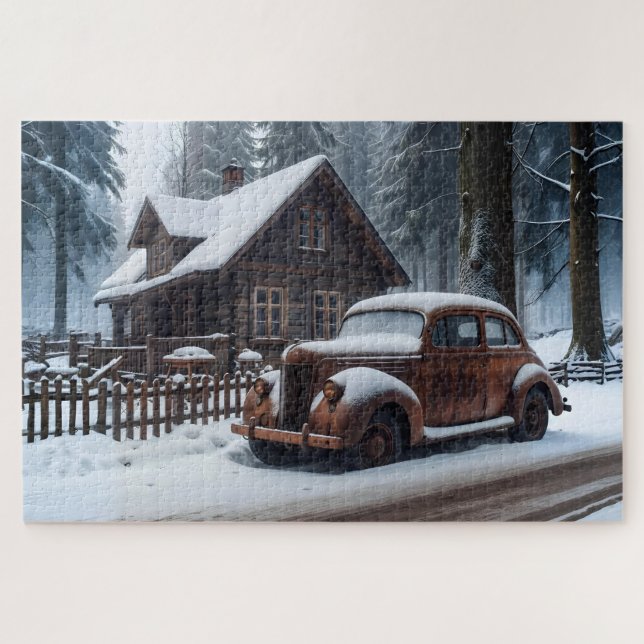 Winter Antique Car Puzzle (Horizontal)