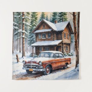 Winter Antique Car Tapestry