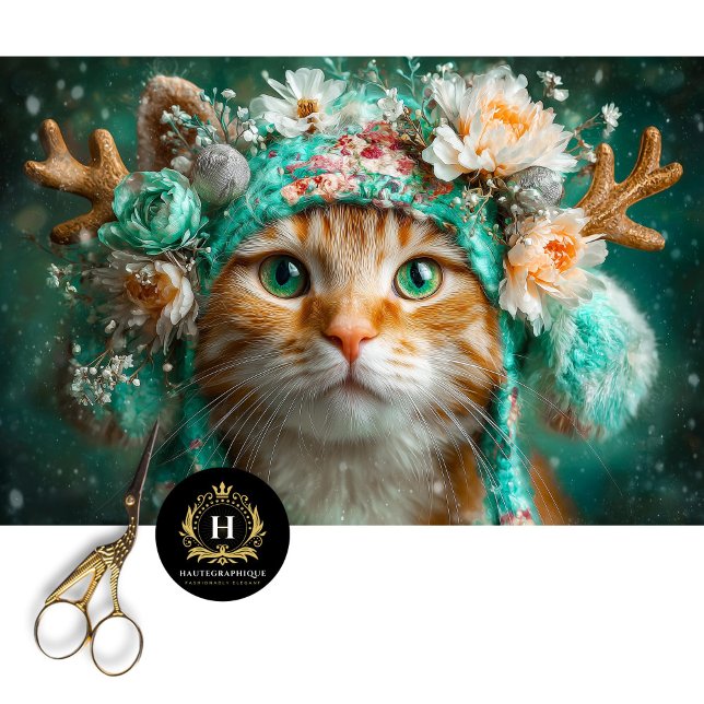 Winter Antler Cat Floral Decoupage Craft Paper (Creator Uploaded)