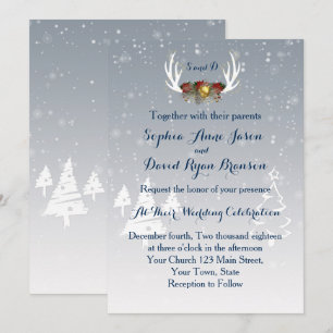 Winter Antlers Boho Wedding Invitation