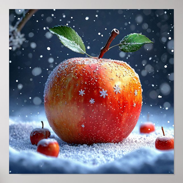 Winter Apple Landscape Cosy Snow Covered Nature Poster (Front)