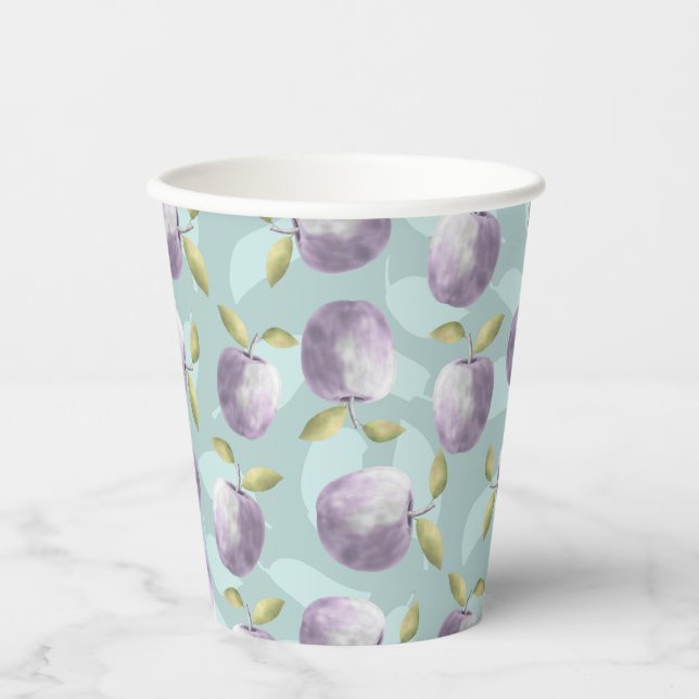 Winter apples cold green and purple pattern paper cups (Front)