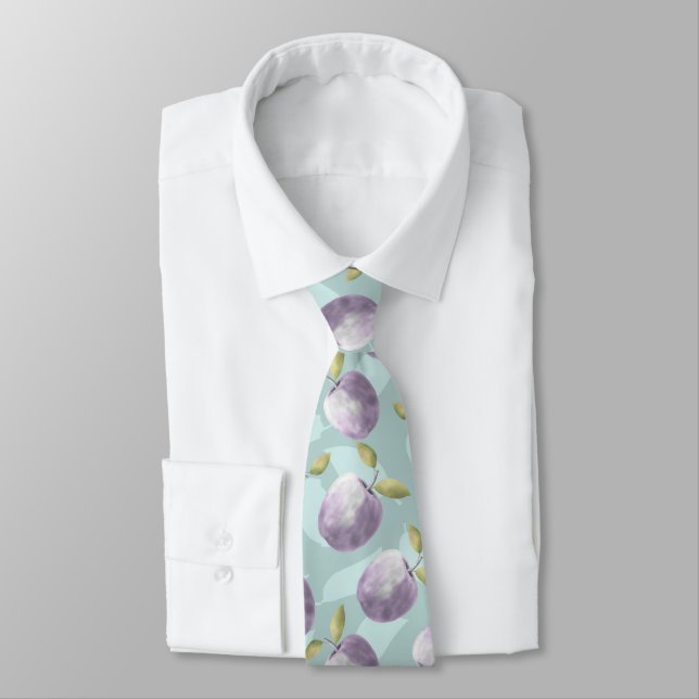 Winter apples cold green and purple pattern tie (Tied)