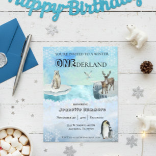 Winter Arctic Animal Birthday 1st First Onederland Flyer