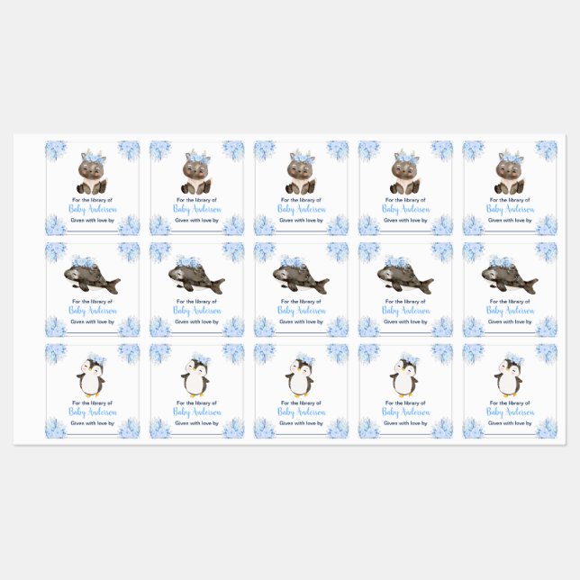 Winter Arctic Animals Baby Shower Bookplate (Sheet)