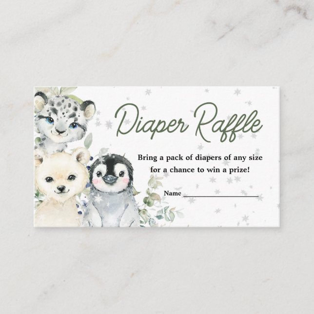 Winter Arctic Animals Baby Shower Diaper Raffle Enclosure Card (Front)