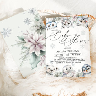 Winter Arctic Animals Baby Shower Invitation