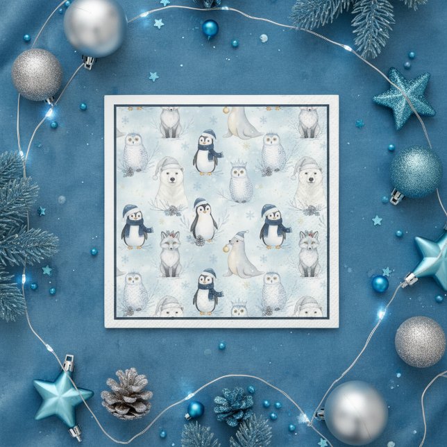 Winter Arctic Animals Cute Penguin & Polar Bear Napkin (Creator Uploaded)