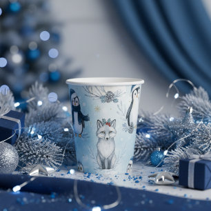 Winter Arctic Animals Cute Penguin & Polar Bear Paper Cups