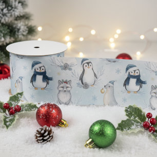 Winter Arctic Animals Cute Polar Animals Christmas Satin Ribbon