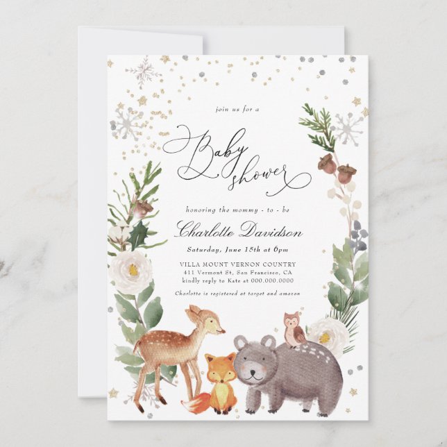 Winter Arctic Animals Gender Neutral Baby Shower Invitation (Front)