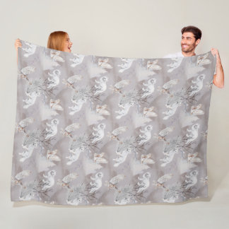 Winter Artic Fox Snowy Owl Northern Wildlife Fleece Blanket