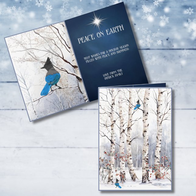 Winter Aspens with Steller Blue Jay Christmas Card (Creator Uploaded)