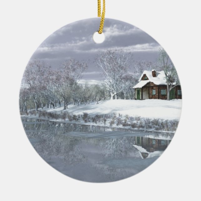 Winter at the Lake Ceramic Tree Decoration (Front)