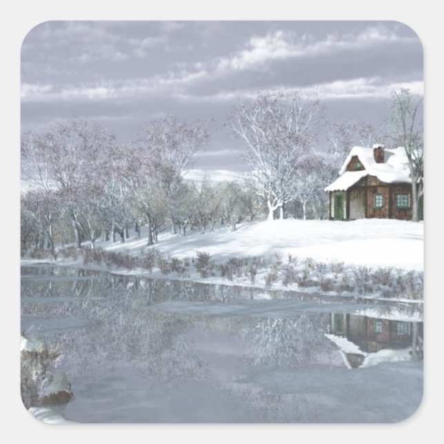 Winter at the Lake Square Sticker (Front)