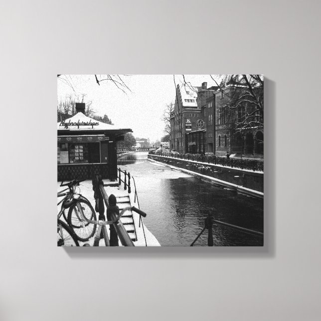 Winter at the Riverside BW Canvas Print (Front)