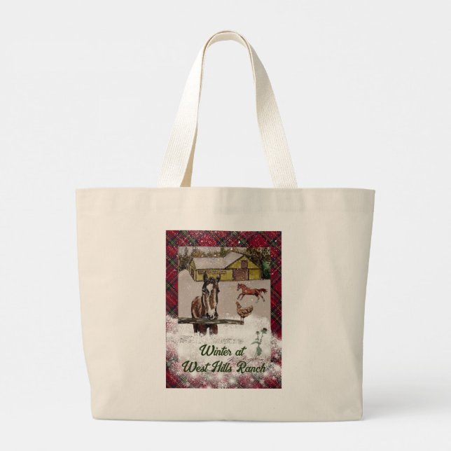 WINTER AT WEST HILLS RANCH LARGE TOTE BAG (Back)