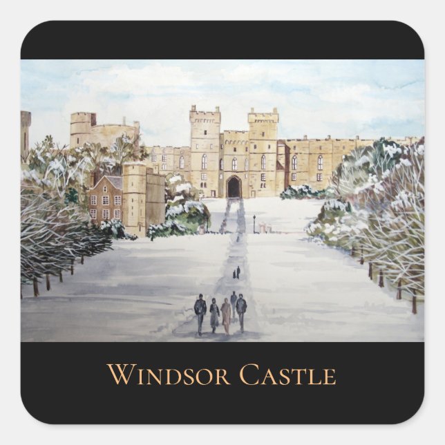 Winter at Windsor Castle Landscape Painting Square Sticker (Front)
