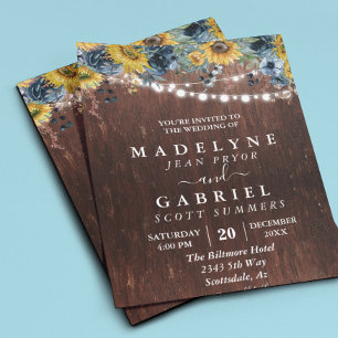 Winter Autumn Sunflower Wedding Floral  Rustic  Invitation
