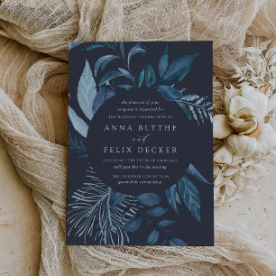 Winter Azure Blue Botanical Wedding Invitation
