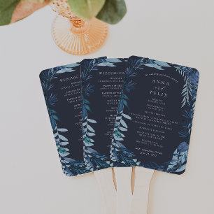 Winter Azure Blue Botanical Wedding Program Hand Fan