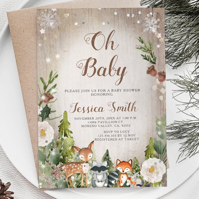 Winter Baby Animals Woodland Boy Baby Shower Invitation (Creator Uploaded)