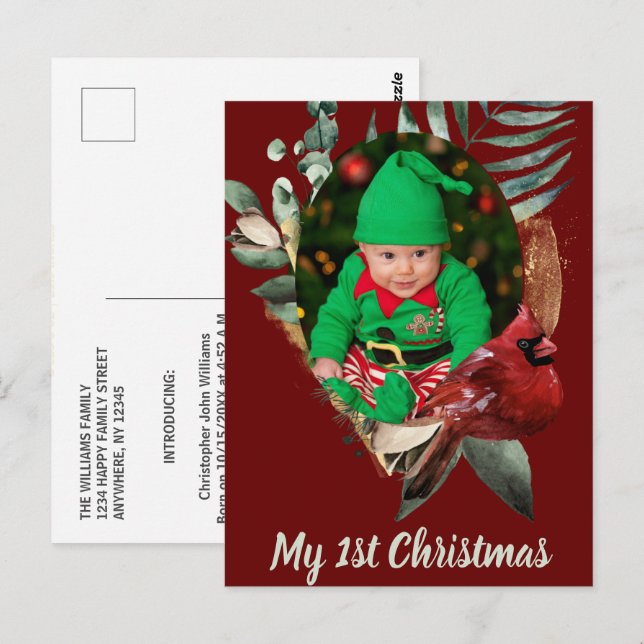 Winter Baby Christmas Photo Birth Announcement Postcard (Front/Back)