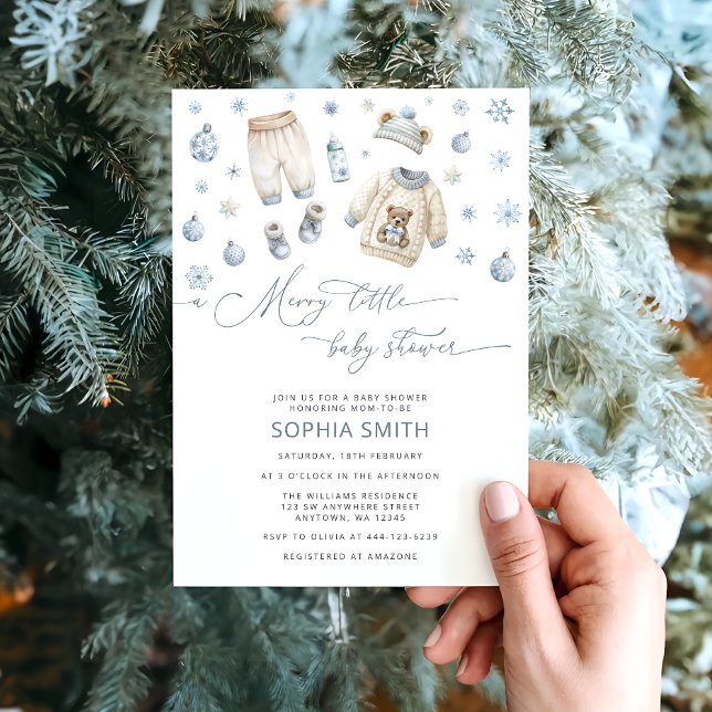 Winter Baby Clothes A Merry Little  Baby Shower Invitation (Creator Uploaded)