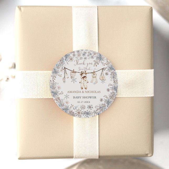 Winter Baby Clothes Baby Shower Thank You Classic Round Sticker (Creator Uploaded)