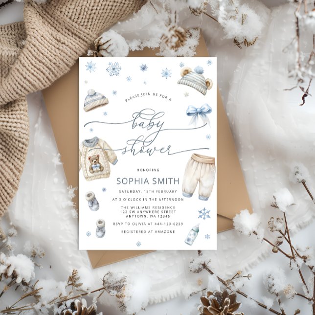 Winter Baby Clothes Boy Baby Shower Invitation (Creator Uploaded)