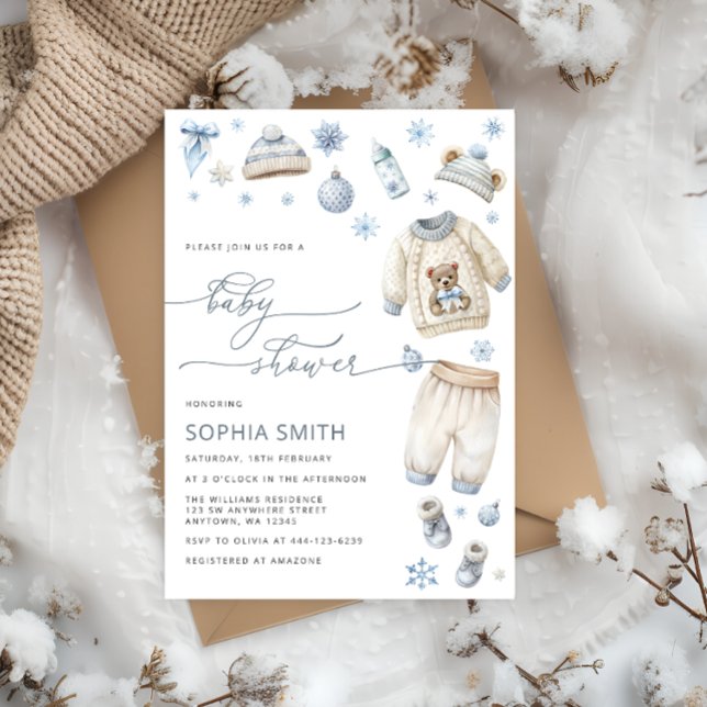 Winter Baby Clothes Boy Baby Shower Invitation (Creator Uploaded)