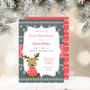 Winter Baby Deer Drop-in Baby Shower Invitation