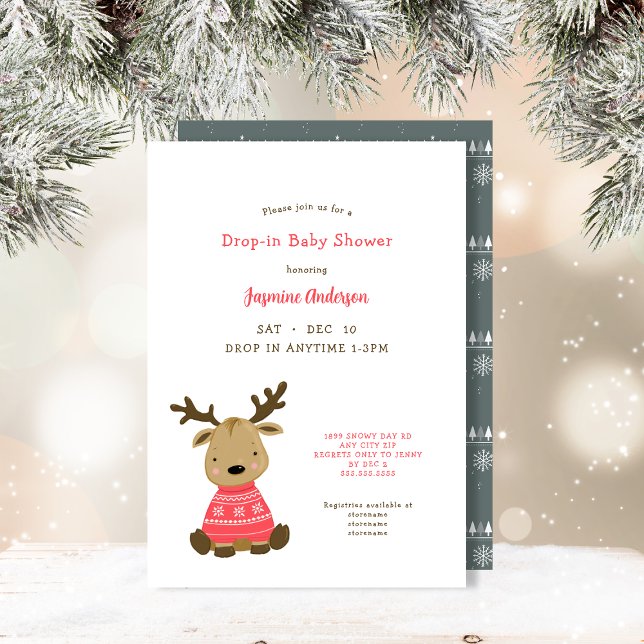 Winter Baby Deer Drop-in Baby Shower Invitation (Creator Uploaded)