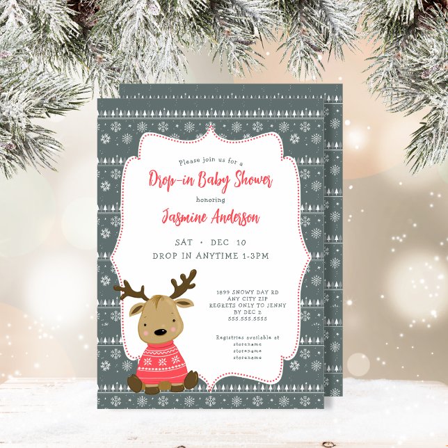 Winter Baby Deer Drop-in Baby Shower Invitation (Creator Uploaded)