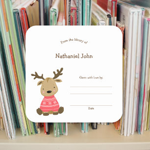 Winter Baby Deer Library bookplate sticker