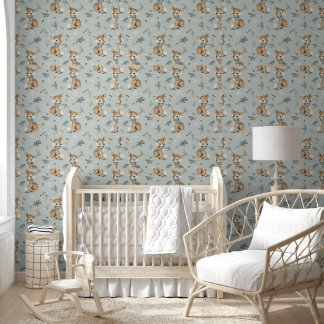 Winter Baby Deer with Earmuffs Snowflakes and Pine Wallpaper