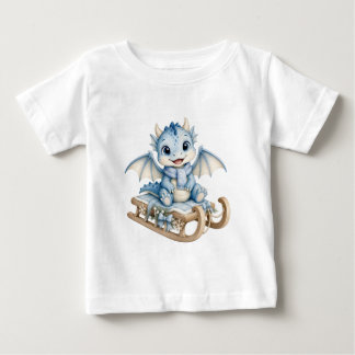 Winter Baby Dragon on Sled Watercolor Holiday  T-Shirt
